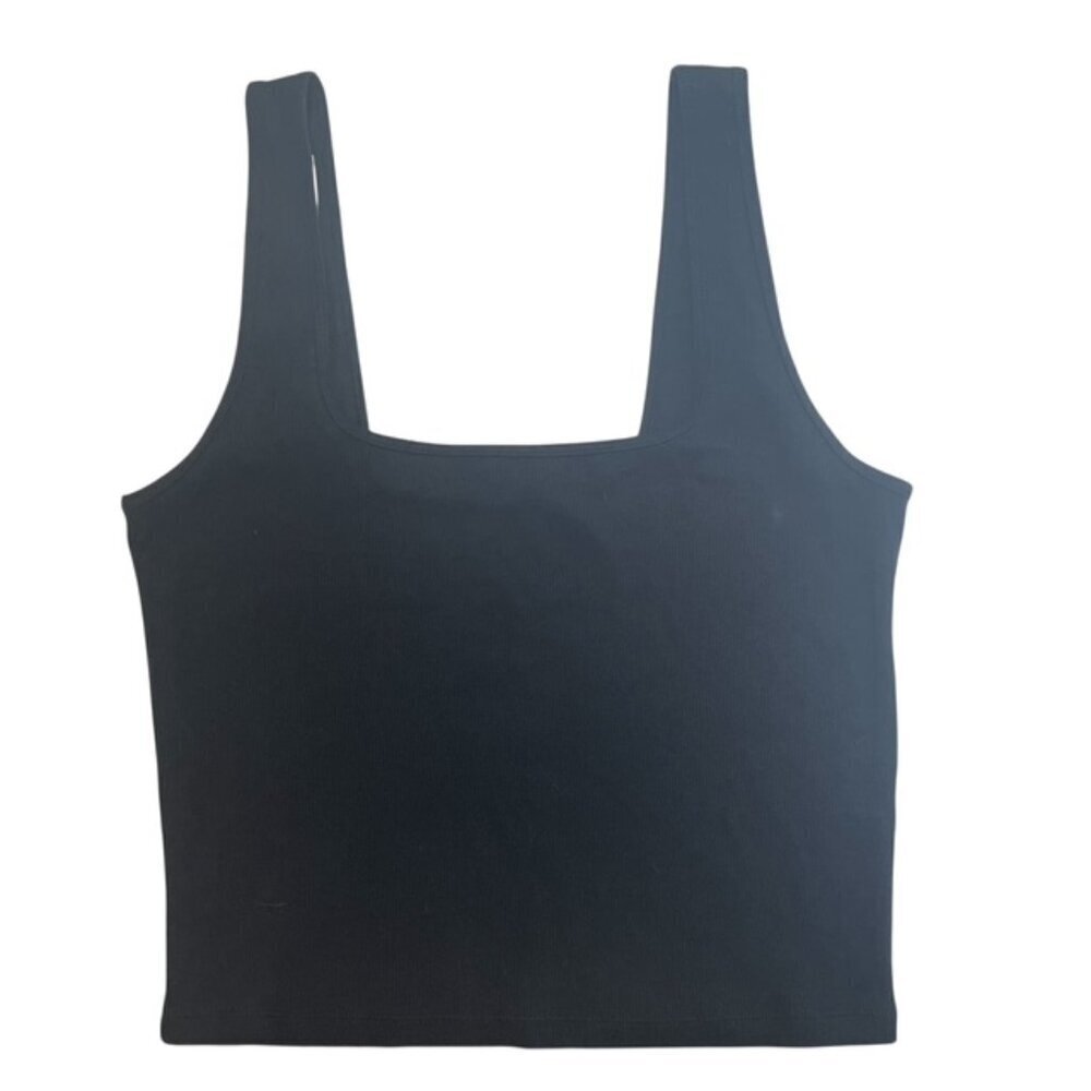 ABERCROMBIE & FITCH Black Cropped Square Neck Rib Tank Top, Size Large - NWT